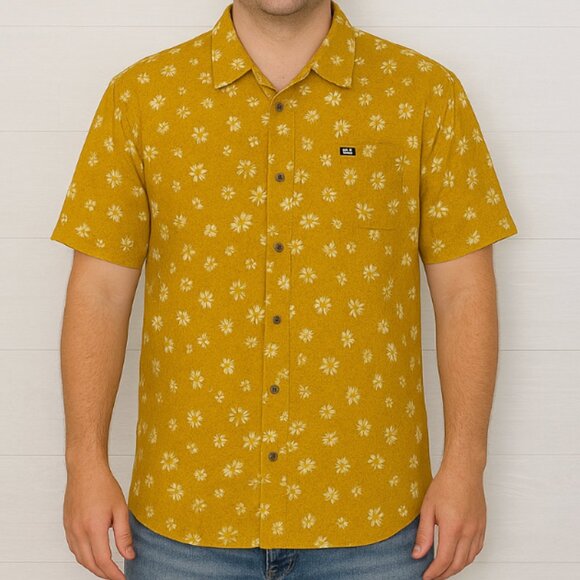 Quiksilver Men's Size XXL Orange Floral Print Short Sleeve Regular Fit Button Up - Picture 1 of 8